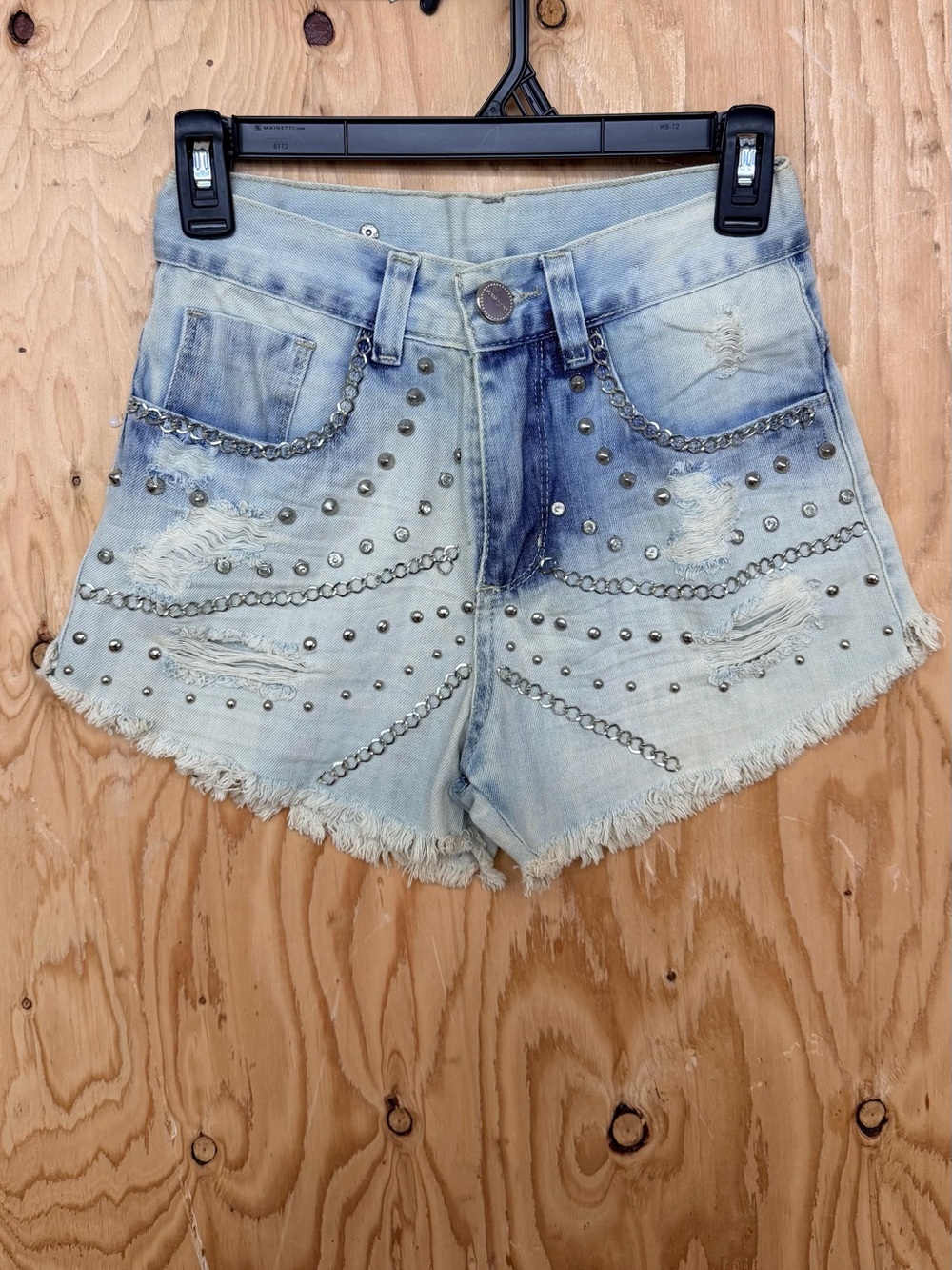 Up Jeans Studded Distressed Denim Shorts High Rise Festival Style XXS